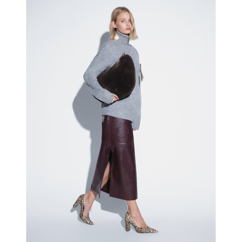 ASOS DESIGN Tailored Faux Leather Pencil Skirt Burgundy Midi Side Slit UK 10